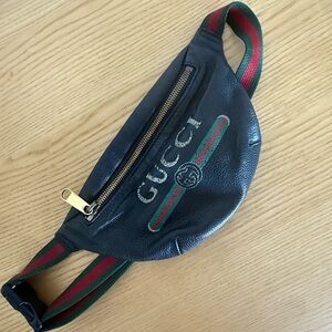 Gucci Black Belt Bag with Gold Accents